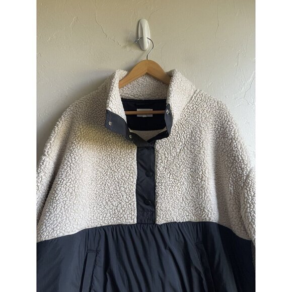 Lou & Grey Faux Sherpa Pullover 1/4 Snap Sweatshirt Size XL Ivory Black - Picture 4 of 12